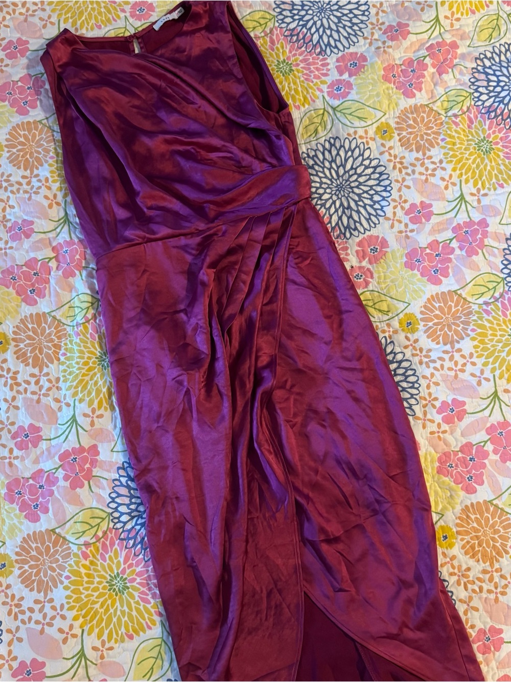 Lush Fuchsia Rose Satin Draped Midi Dress NWOT Women Size medium Pink Cocktail